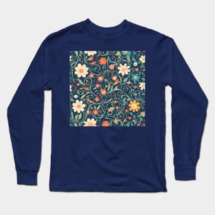 Serene Blooms: A Floral Symphony on Blue Long Sleeve T-Shirt